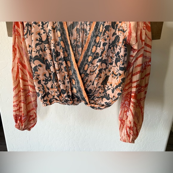 Free People|Cruisin Together Boho mixed print crop top,tribal floral long sleeve - Picture 8 of 16